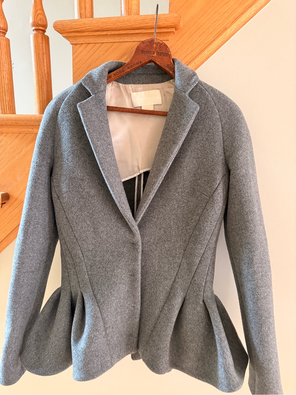 Antonio Berardi Gray Virgin Wool Sculptural Peplum Jacket Blazer IT 40